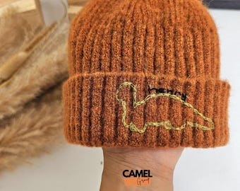 Handgeborduurde dinosaurusbeanie: zacht gebreide dinomuts kerstcadeaus voor de winter