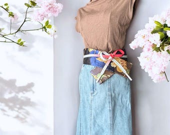 Obi-inspired Waist Belt With Handcrafted Panels Black 