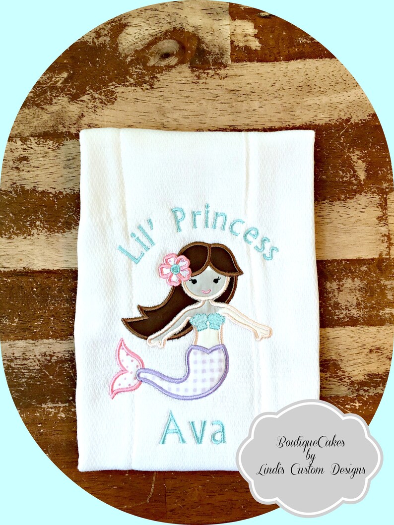 Mermaid Embroidered New Orleans Mall Burp Cloth Princess Lil#39; C Ranking TOP9