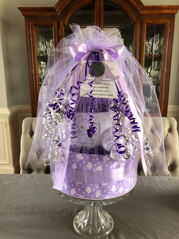 Girl Elephant Diaper Cake Lavender Elephant Baby Shower Etsy