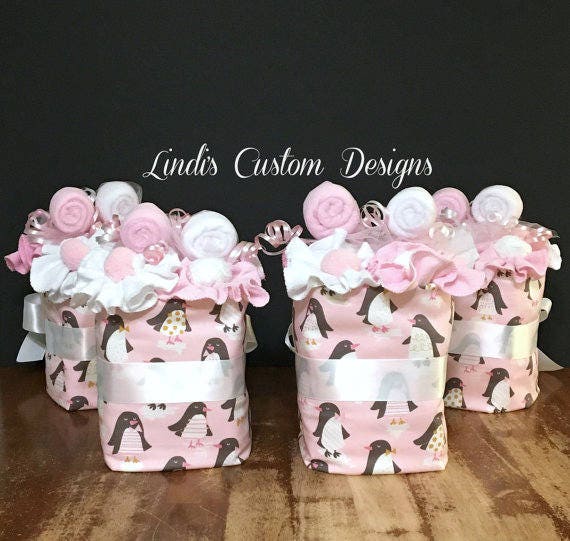 Penguin Mini Diaper Cupcake Shower Table Decor Set Pink Brown Etsy