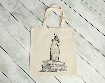 Owl Booklover Tote Bag, Light Weight Canvas Studious Owl Book Bag, Bookish Gifts, Book Club Gift, Academic Teacher Gift