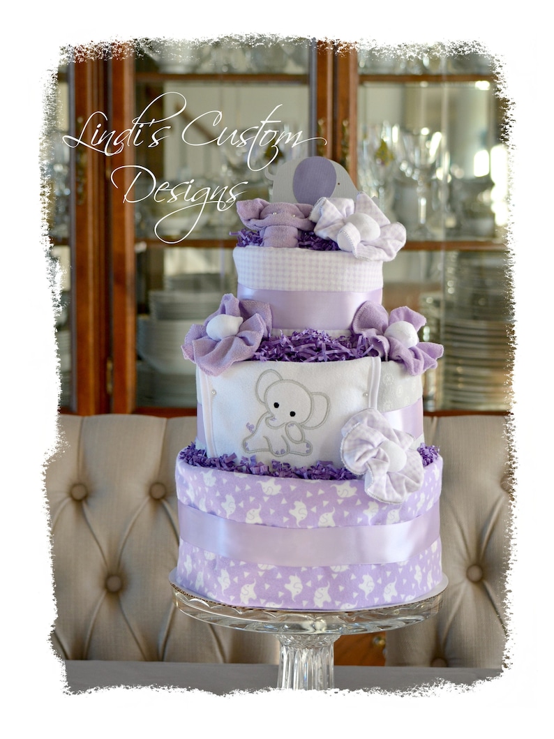Girl Elephant Diaper Cake Lavender Elephant Baby Shower Etsy