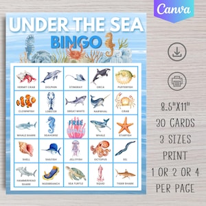 Under the Sea Bingo Game | Printable Ocean Animals Bingo | Sea Life Party Game | Family Game | Classroom Activity | PDF Printable