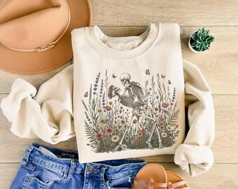 Vintage Dancing Skeleton Sweatshirt, Spooky Halloween Shirt, Cozy Autumn Outfit, Retro Fall Apparel