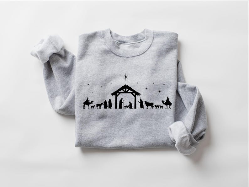 Christian Christmas Nativity Scene Sweatshirt: Jesus Lover Gift, Bible Verse Shirt image 5