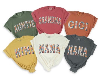 Comfort Colors® Patchwork Mama Shirts, Personalized Gigi Nana Auntie Grandma Tees, Mothers Day Gift