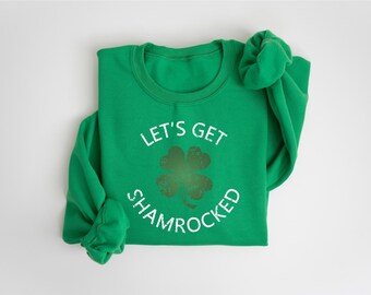 Retro Shamrock Sweatshirt, Lets Get Shamrocked, St Patricks Day Gift, Womens Shenanigans Shirt