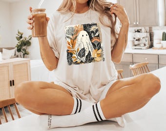 Retro Fall Floral Ghost Sweatshirt: Womens Halloween Shirt, Spooky Season
