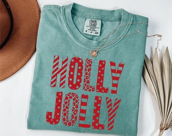 Comfort Colors® Holly Jolly Christmas Long Sleeve, Retro Family Holiday Shirt, Festive Xmas Tee, Cozy Winter Gift