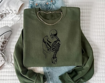Skeleton Cat Halloween Sweatshirt: Spooky Season Shirt