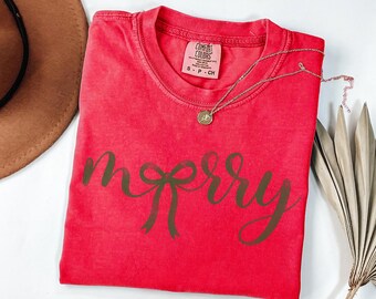 Comfort Colors® Merry Christmas Long Sleeve, Coquette Cute Bow Holiday Shirt,  Christmas Tee, Festive Winter Gift