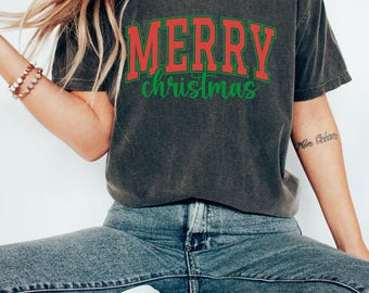 Comfort Colors® Retro Merry Christmas Shirt: Womens Holiday Tee