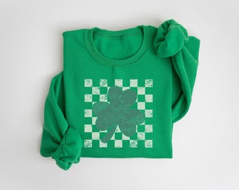 Retro Shamrock Sweatshirt, Womens St Patricks Day Hoodie, Shenanigans Shirt, Four Leaf Clover