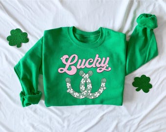 Retro Lucky Charm Sweatshirt, St Patricks Day Sweater, Four Leaf Clover, Shenanigans T-Shirt