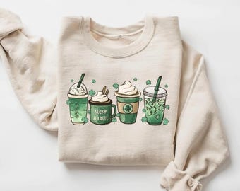 St Patricks Day Coffee Sweatshirt, Irish Latte T-Shirt, Lucky Coffee Lover Hoodie