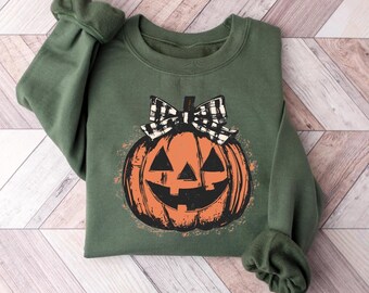 Funny Halloween Pumpkin Bow Sweatshirt: Womens Fall Pumpkin Gift