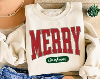 Retro Merry Christmas Sweatshirt: Womens Holiday Shirt
