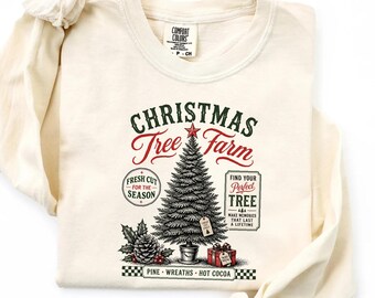 Comfort Colors® Christmas Tree Farm T-Shirt, Vintage Fresh Cut Pine Trees Shirt, Retro Holiday Tee, Cozy Winter Xmas Gift