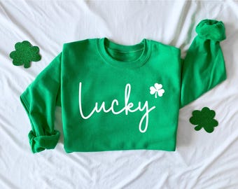 Lucky Sweatshirt, Womens St Patricks Day Hoodie, Shamrock Shirt, Four Leaf Clover T-Shirt