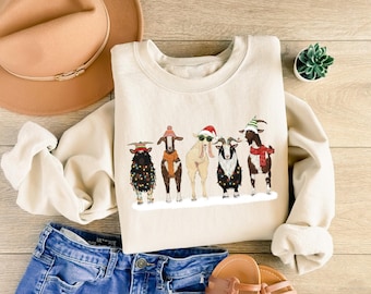 Funny Goat Christmas Sweatshirt, Farm Animal Lover Shirt, Xmas Party Gift