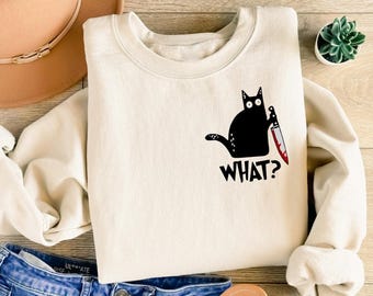Funny Halloween Black Cat Sweatshirt: Cute Cat Halloween Shirt, Ghost Cat Halloween Gift