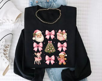 Coquette Merry Christmas Sweatshirt, Pastel Bow Holiday Shirt, Retro Vintage Xmas Tee, Festive Christmas Gift