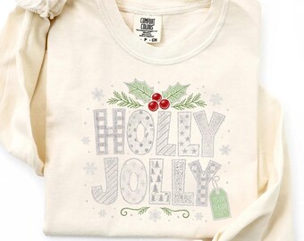 Comfort Colors® Holly Jolly T-Shirt, Retro Christmas Graphic Shirt, Vintage Holiday Tee, Festive Xmas Gift for Her