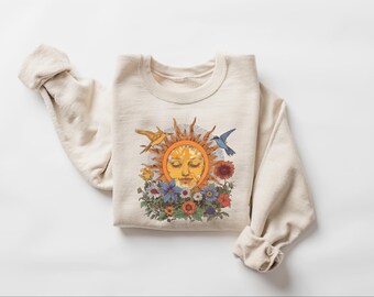 Sun and Flowers Sweatshirt, Spring Flowers Tee, Womens Floral Shirt
