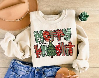 Womens Merry & Bright Christmas Tree Sweatshirt: Holiday Sweater