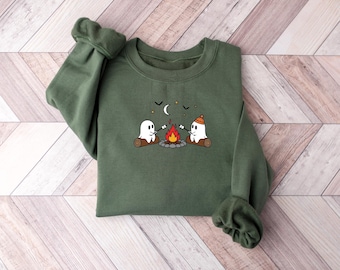 Funny Halloween Ghosts Camping Sweatshirt: Halloween Campfire Shirt, Funny Fall Ghost Gift