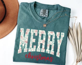 Comfort Colors® Retro Merry Christmas Shirt: Womens Holiday Tee