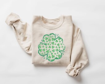 Retro Shamrock Sweatshirt, Womens St Patricks Day Hoodie, Shenanigans Shirt, Four Leaf Clover T-Shirt