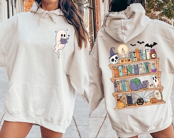 Halloween Ghost Book Reader Sweatshirt: Teacher Halloween Shirt, Book Lover Gift