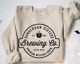 Halloween Sanderson Sisters Sweatshirt: Premium Witches Brewing Co Sweater, Womens Halloween Witch Broom Shirt