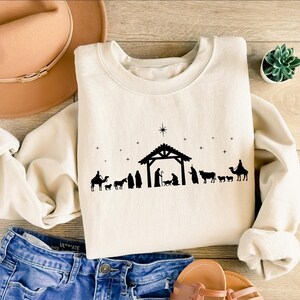 Christian Christmas Nativity Scene Sweatshirt: Jesus Lover Gift, Bible Verse Shirt image 3