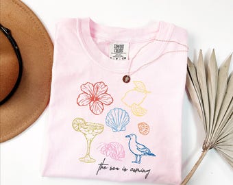Comfort Colors® Boho Ocean Lover Gift, The Sea Is Coming T-Shirt, Summer Beach Tee