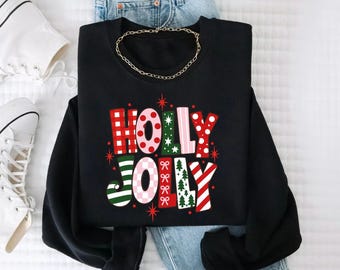 Retro Holly Jolly Sweatshirt, Colorful Christmas Holiday Shirt, Vintage Xmas Tee, Cute Festive Gift