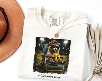 Comfort Colors® Baseball Mom Shirt, Raccoon I Live Here Now Tee