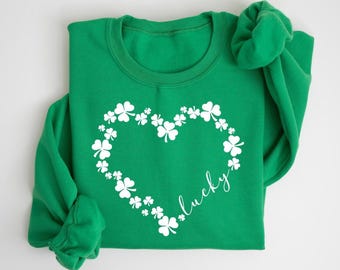 Lucky Heart Shamrock Sweatshirt, St Patricks Day Gift, Womens Shenanigans Shirt, Irish Day Gift