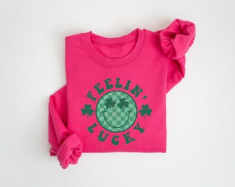 Retro Feeling Lucky Shamrock Sweatshirt, St Patricks Day Gift, Womens Shenanigans Shirt