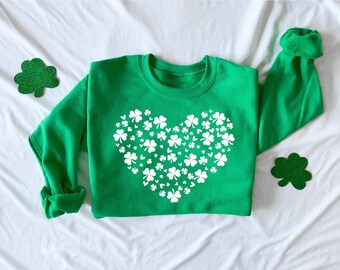 Shamrock Heart Sweatshirt, Womens St Patricks Day Sweater, Lucky Clover T-Shirt, Irish Day Outfit
