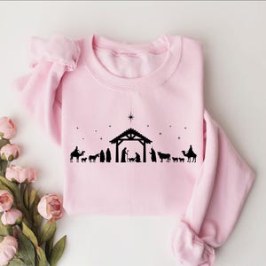 Christian Christmas Nativity Scene Sweatshirt: Jesus Lover Gift, Bible Verse Shirt image 7
