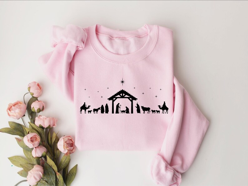 Christian Christmas Nativity Scene Sweatshirt: Jesus Lover Gift, Bible Verse Shirt image 7