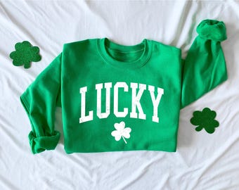 Retro Lucky Sweatshirt, Womens St Patricks Day Hoodie, Shamrock Shirt, Four Leaf Clover T-Shirt