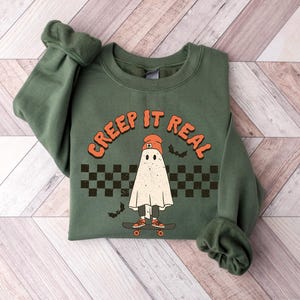 Funny Spooky Halloween Sweatshirt: Retro Creep It Real Halloween Shirt