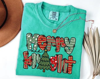 Comfort Colors® Christmas Merry & Bright Shirt: Retro Holiday Tree T-Shirt