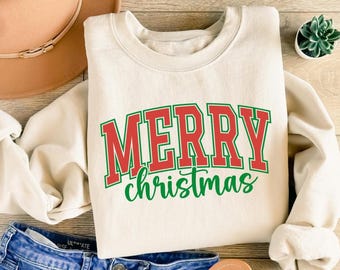 Womens Merry Christmas Sweatshirt: Retro Holiday Shirt