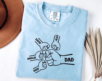 Comfort Colors® Custom Fist Bump Dad Shirt with Kids Names, Custom Father's Day Gift