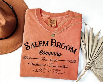 Comfort Colors® Salem Broom Company T-Shirt, Vintage Witch Spooky Tee, Cozy Spooky Season Gift